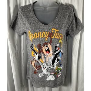 Looney Tunes V Neck T-Shirt Gray Multi XS Streetwear kid core retro 88-25